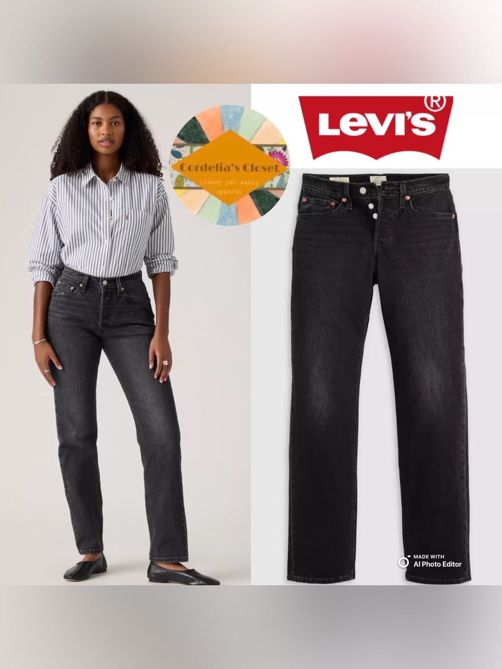 Like New! LEVI’S 501 Curve High Rise Straight Button Fly Jeans in Black 30 x 30